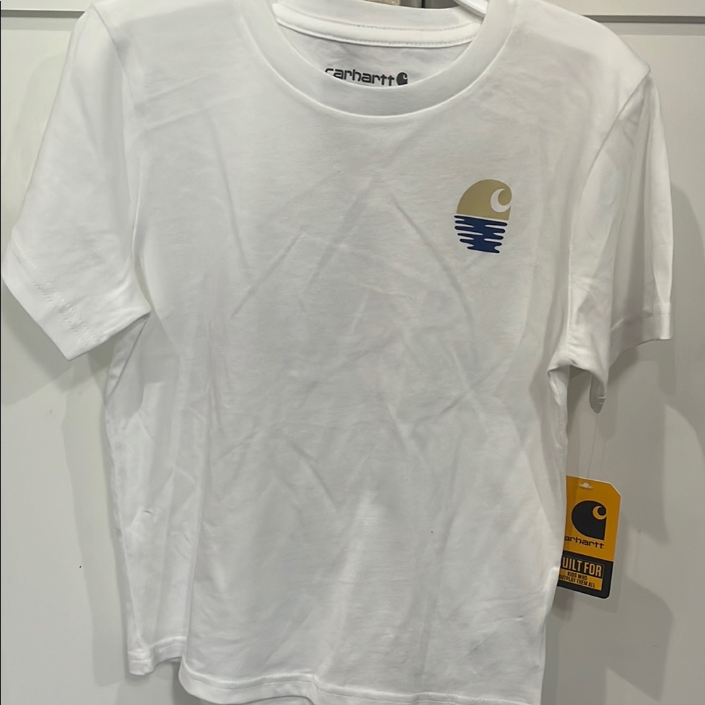Carhartt White Tee with Gold and Blue Logo